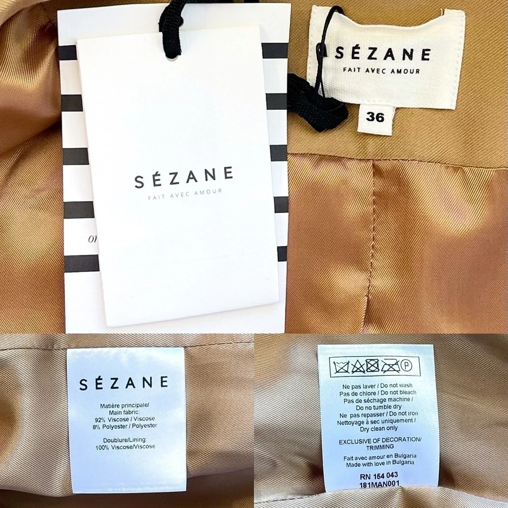 Sézane Oprah Trench Coat Belted Double-Breasted Beige Tan 36 NWT - Picture 4 of 8